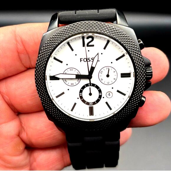 Fossil BQ2060 Machine Gunmetal Chronograph Mens White Dial Silicone Strap Watch - Picture 1 of 17